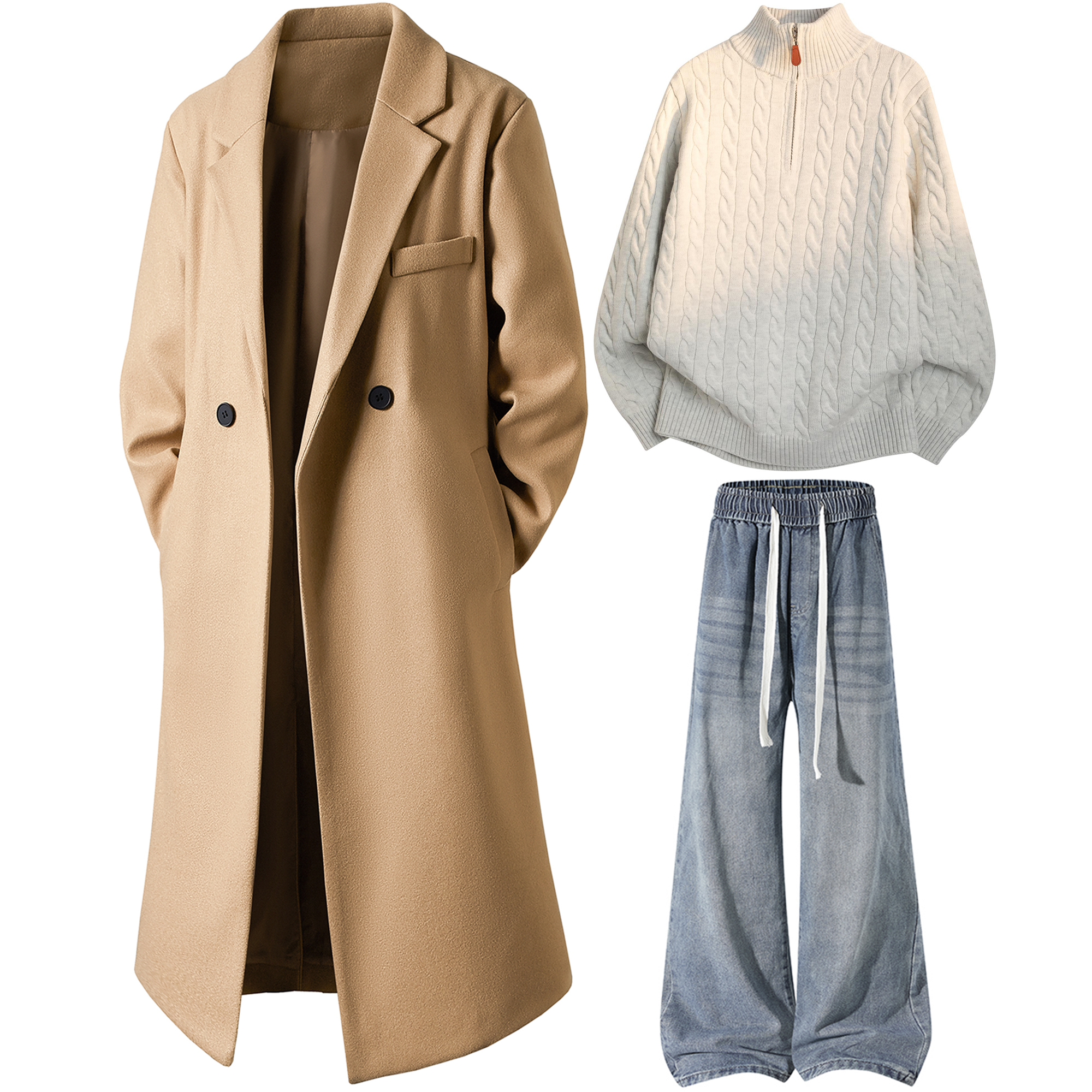 

Повседневная спортивная одежда Unisex с лацканом Moderate X1617, earth желтый coat+белый серый sweater+синий pants