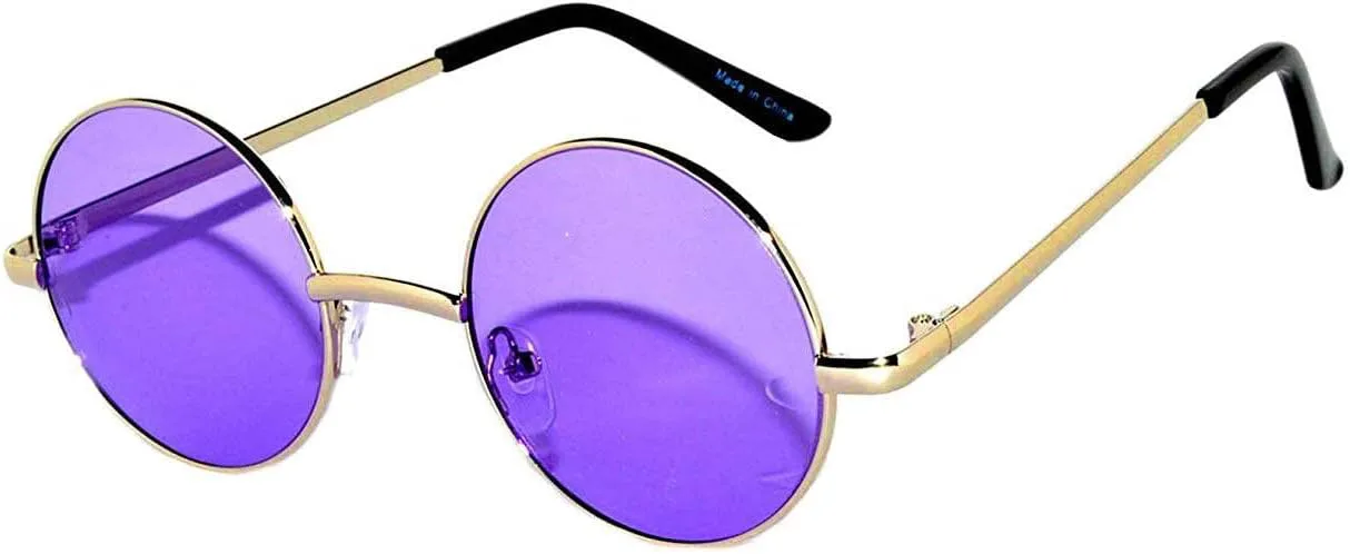 

12 круглых ретро-винтажных солнцезащитных очков с металлической оправой, цветными и зеркальными линзами, большими и маленькими линзами, 43mm Gold/Purple, Gold/Pink