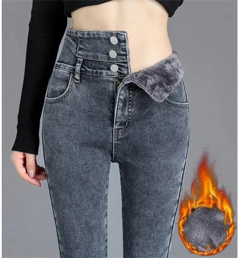 

Женские зимние утепленные джинсы Fleece с высокой посадкой