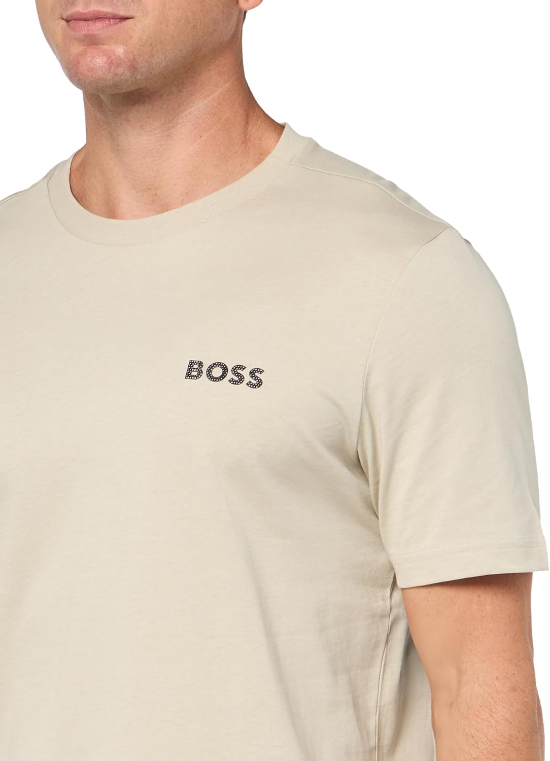 Мужская хлопковая футболка BOSS с ярким контрастным логотипом, Oat Cream — фото 3