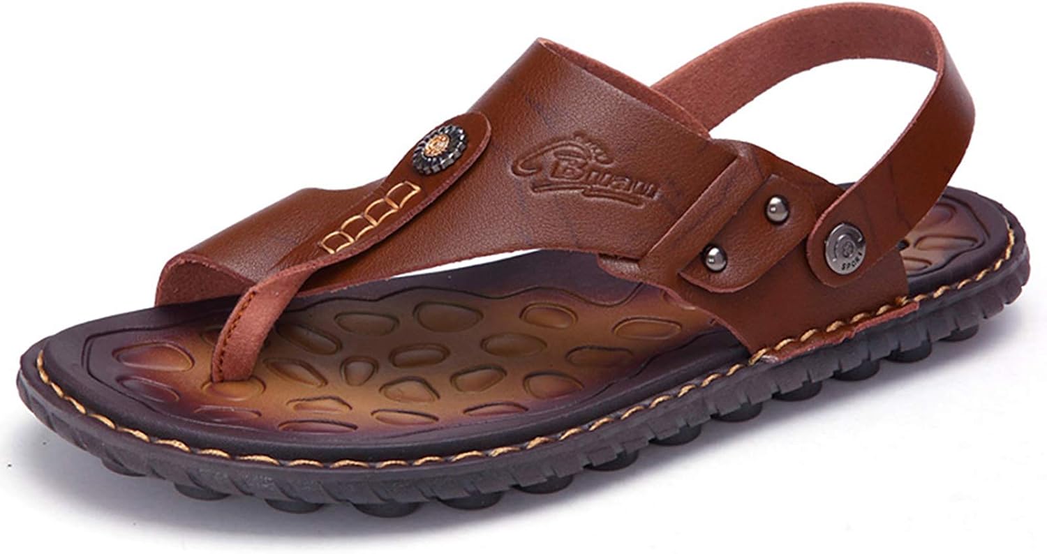 

Мужские сандалии тапочки сланцы для мужчин, кожаные с кольцом на пальце, стиль для пляжа OHCHSH, оранжевый