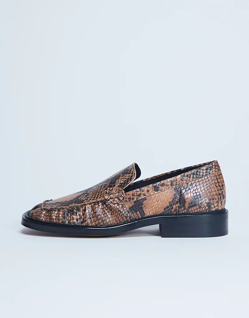 Лоферы Topshop Premium Clover из натуральной кожи с рюшами и принтом змеи
