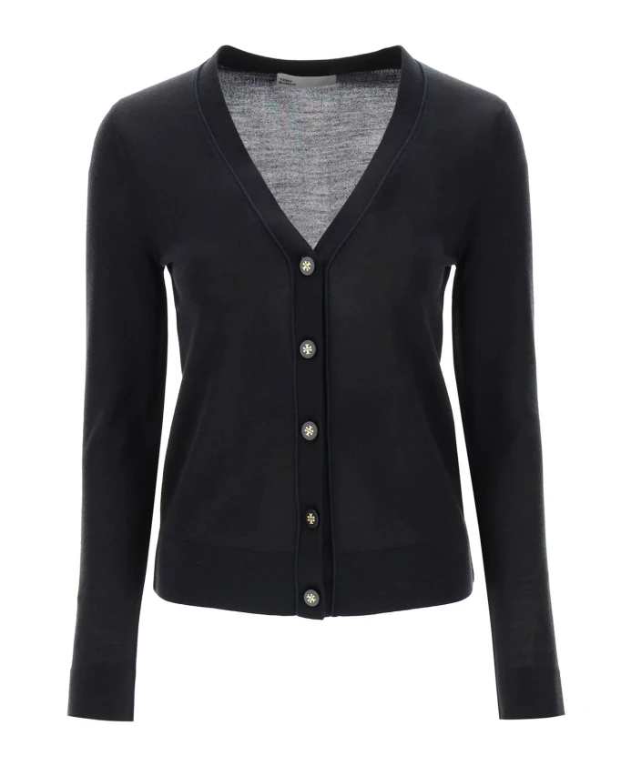 

Кардиган Simone с V-образным вырезом, изготовленный из шерсти и шелка. Tory Burch, черный