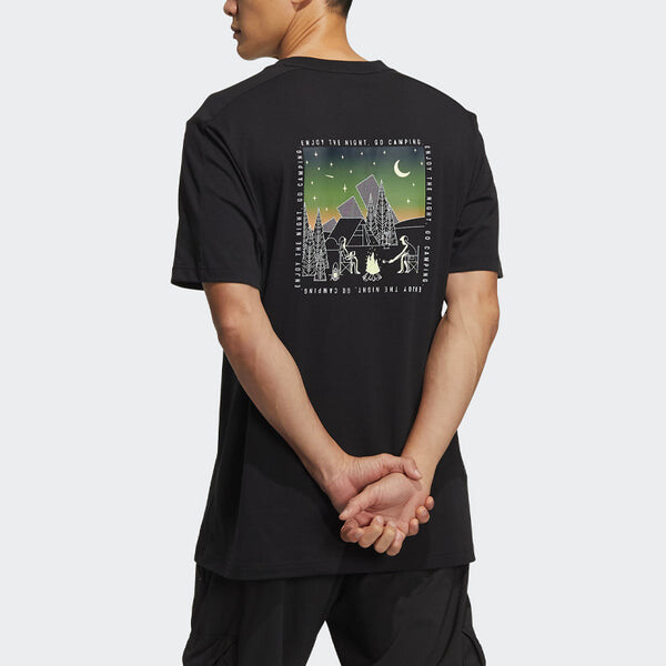 Футболка Men's adidas Camping Graphic Short Sleeve Tee Pattern Round Neck Black T-Shirt, черный — фото 3