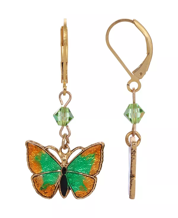

Женские серьги-подвески в виде зеленых и желтых бабочек золотистого оттенка 2028, multi