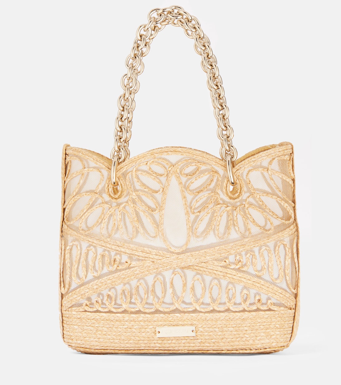 

Сумка-шоппер из рафии Kahlo Mini с логотипом Aquazzura, Natural/Light Gold
