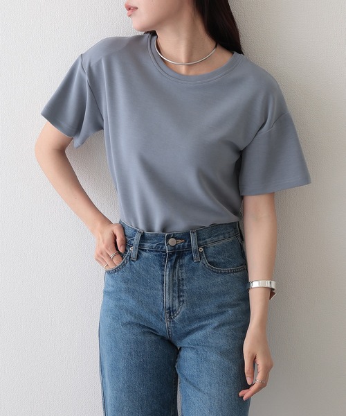 

Футболка женская, однотонная, с круглым вырезом, приспущенными плечами и коротким рукавом Lace Ladies, сине-серый