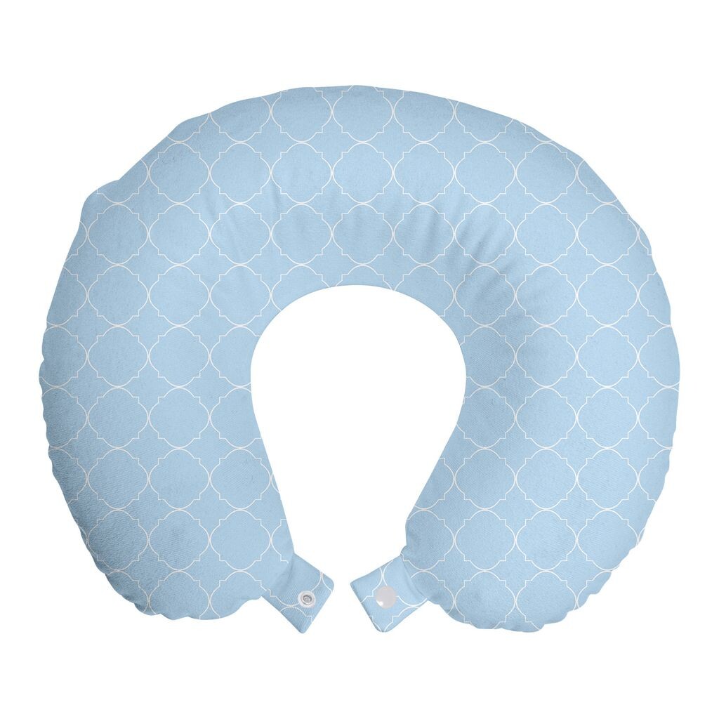 

ABAKUHAUS Quatrefoil Дорожная подушка для шеи, тонкий узор с узором, пенопластовые дорожные принадлежности для самолетов и автомобилей, 30x30 см, Бледно-лазурно-синий-белый