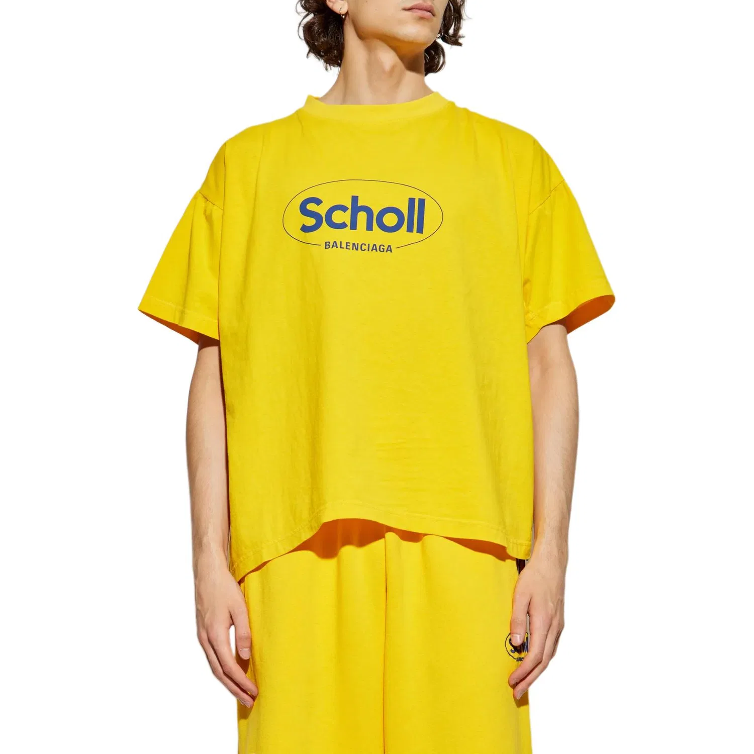 Футболка с принтом Balenciaga X Scholl желтая — фото 3