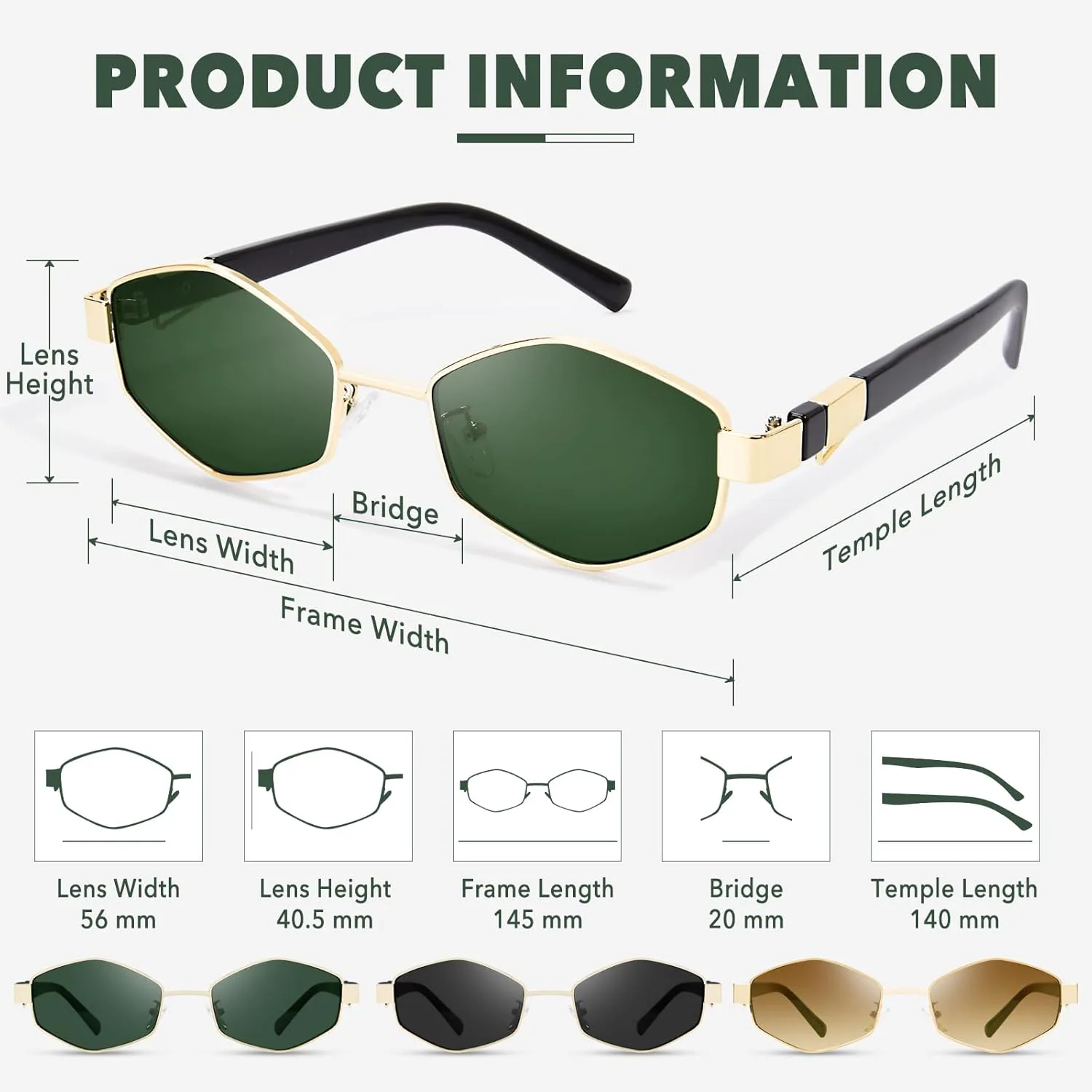 

Ретро овальные солнцезащитные очки для женщин, модные металлические, маленькие, в стиле Y2K, винтажные солнцезащитные очки 90-х, защита UV400 ZESAKER, Hexagon-green