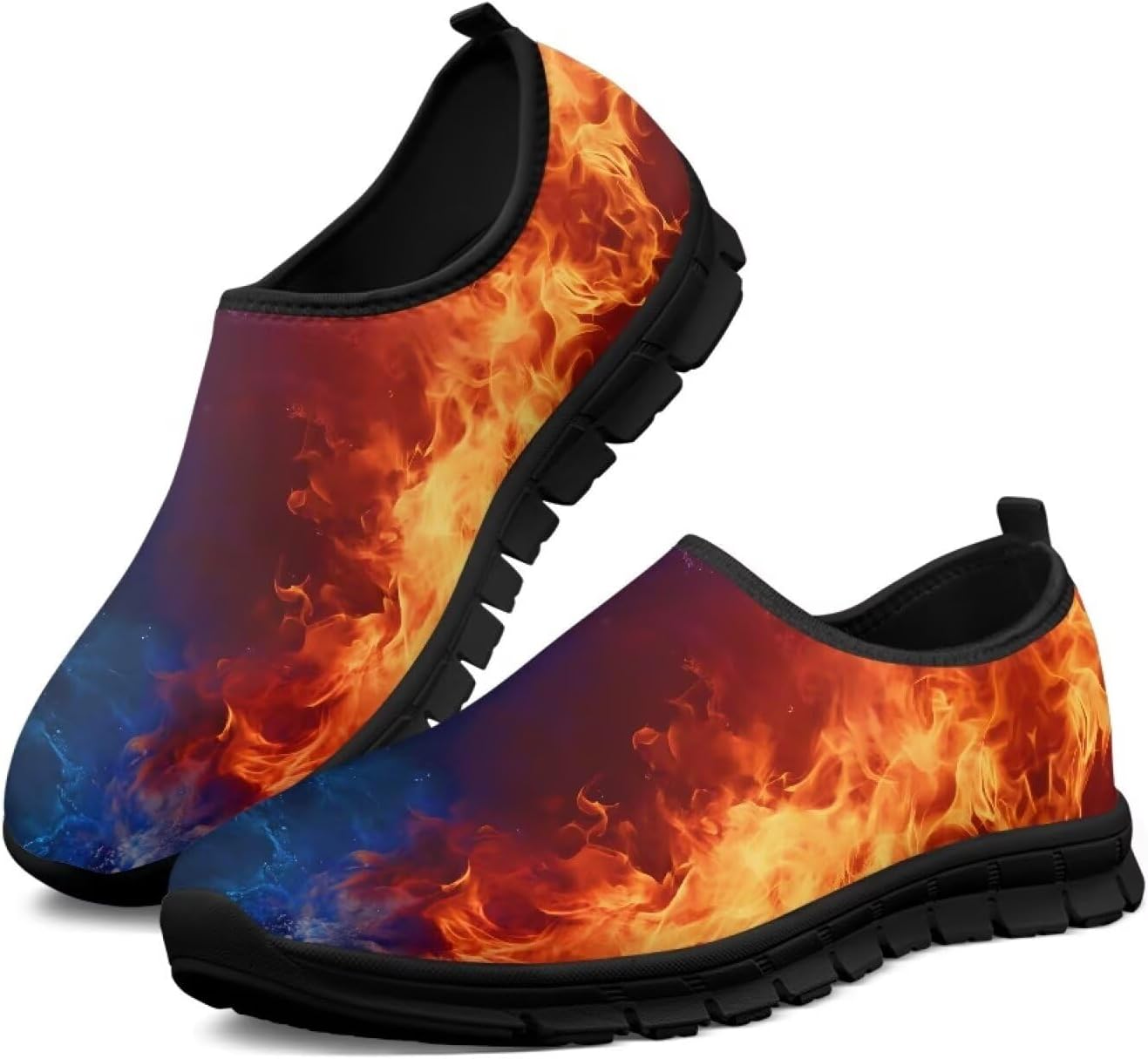 

Мужские кроссовки Qoiuvncy Slip On для прогулок, низкие спортивные туфли, противоскользящие, удобные для бега на улице и путешествий, размер США 5-14, Water Fire