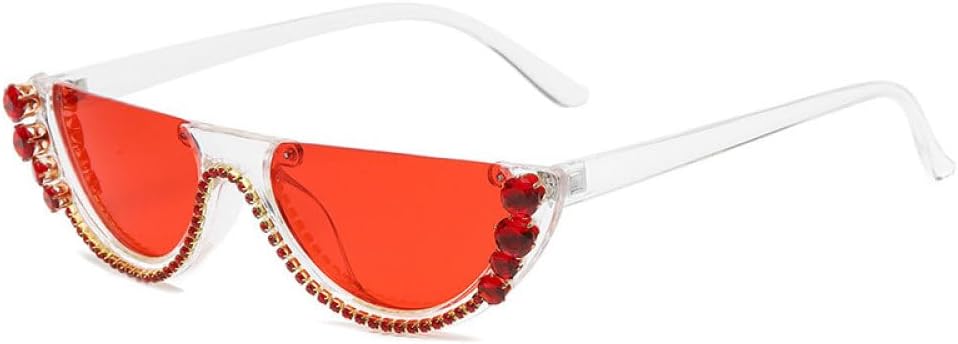 

Женские солнцезащитные очки «кошачий глаз» с бриллиантами, модные солнцезащитные очки в полуободковой оправе, украшенные стразами, с защитой от ультрафиолета UV400 WNCKSQ, Clear-red