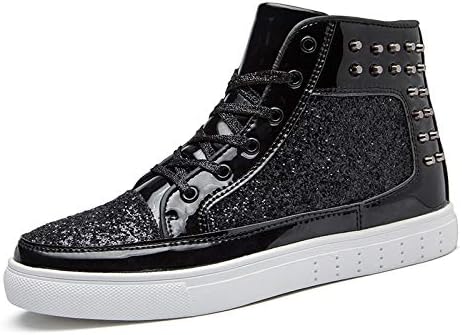 

IGxx блестящие металлические шипованные блестящие туфли для мужчин, высокие панк-кеды с заклепками, черный