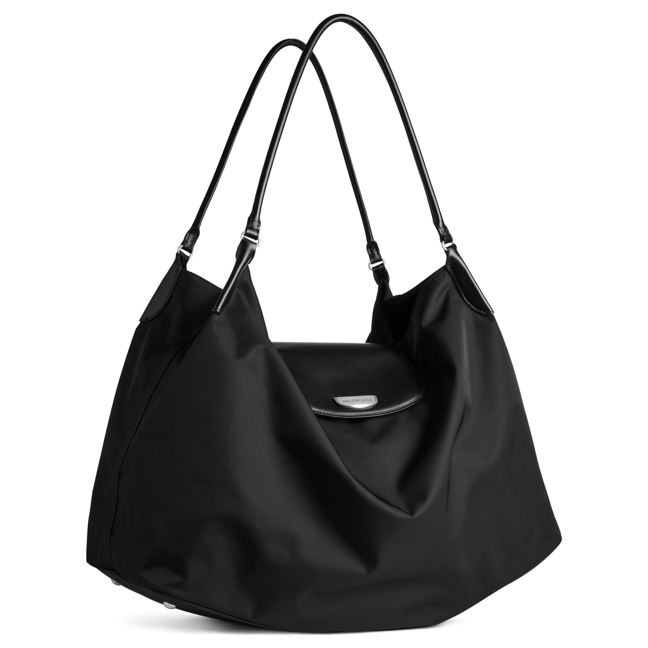 Balenciaga Сумка из нейлона и гладкой телячьей кожи, большая женская сумка через плечо black — фото 3