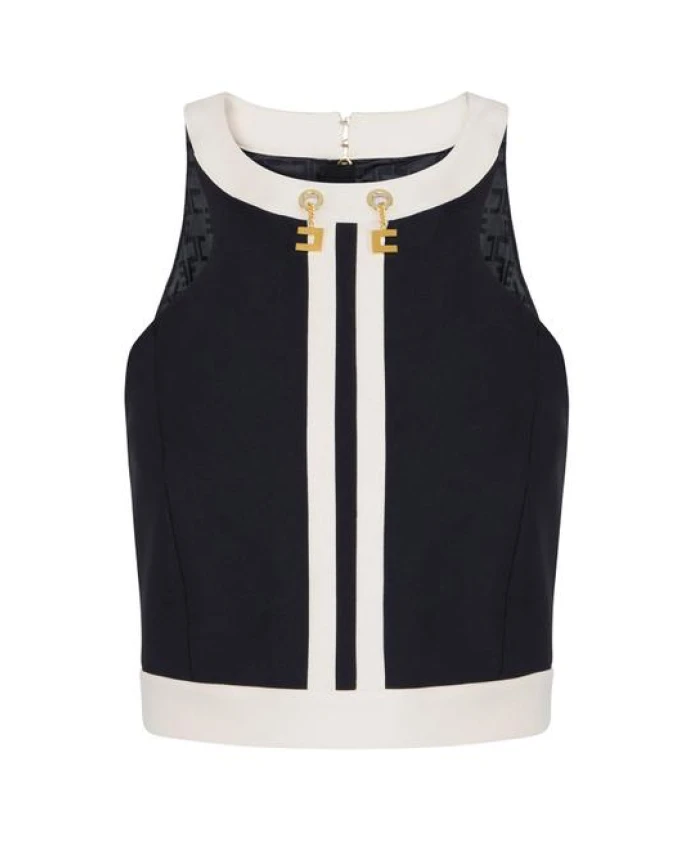 

Топ с контрастными цветовыми блоками, выполненный из двухслойного крепа. Elisabetta Franchi, черный