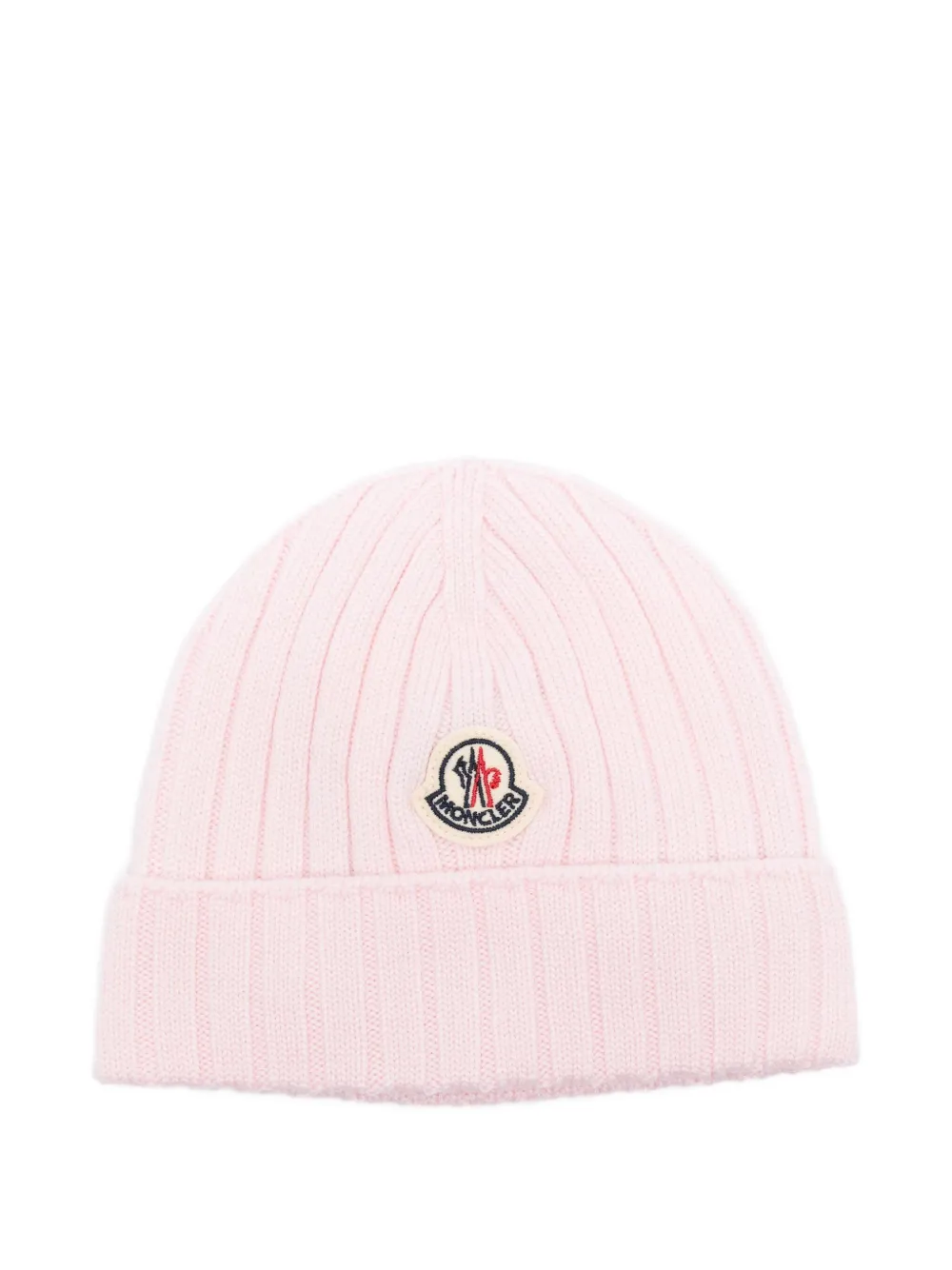

Шапка бини в рубчик с нашивкой-логотипом Moncler Enfant, розовый