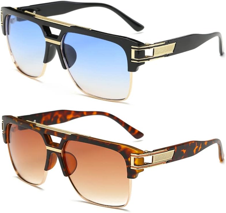 

Квадратные солнцезащитные очки Dollger для мужчин, классические большие солнцезащитные очки в стиле ретро, ​​полуободковая оправа из золотистого сплава, защита от УФ-излучения UV400, A3:blue and Tortoise