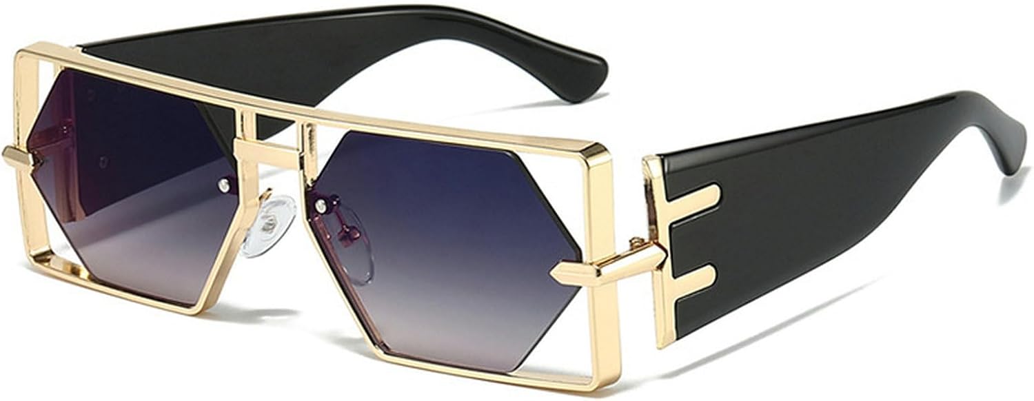 

Женские солнцезащитные очки прямоугольной формы 2025 года, роскошные винтажные шестиугольные линзы, солнцезащитные очки с двойным дужком для женщин в стиле панк, защита от ультрафиолета UV400 mincl, Blue