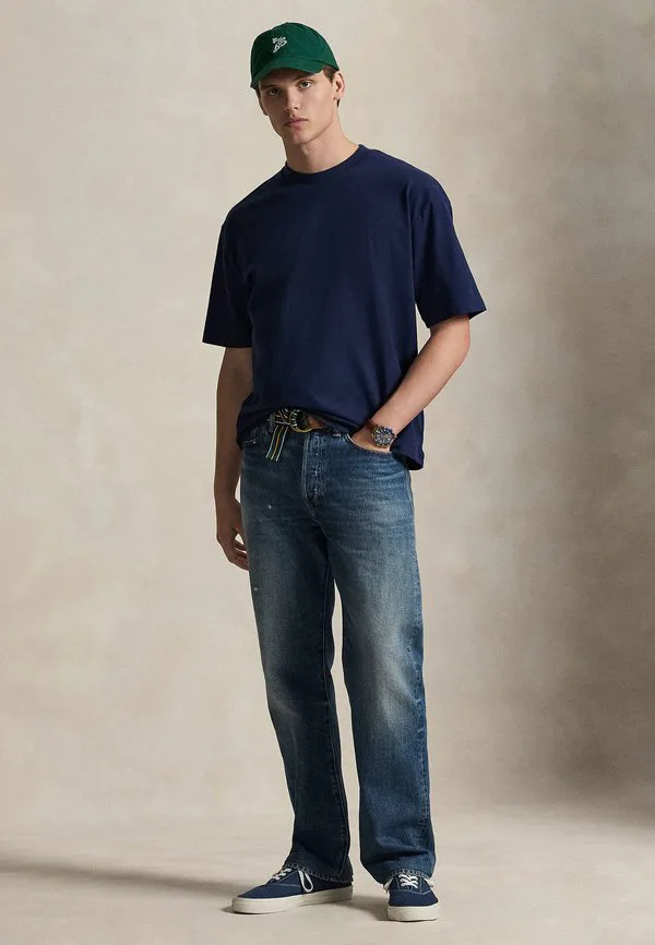 Футболка свободного кроя из замшевого трикотажа, базовая футболка Polo Ralph Lauren, Newport Navy — фото 2