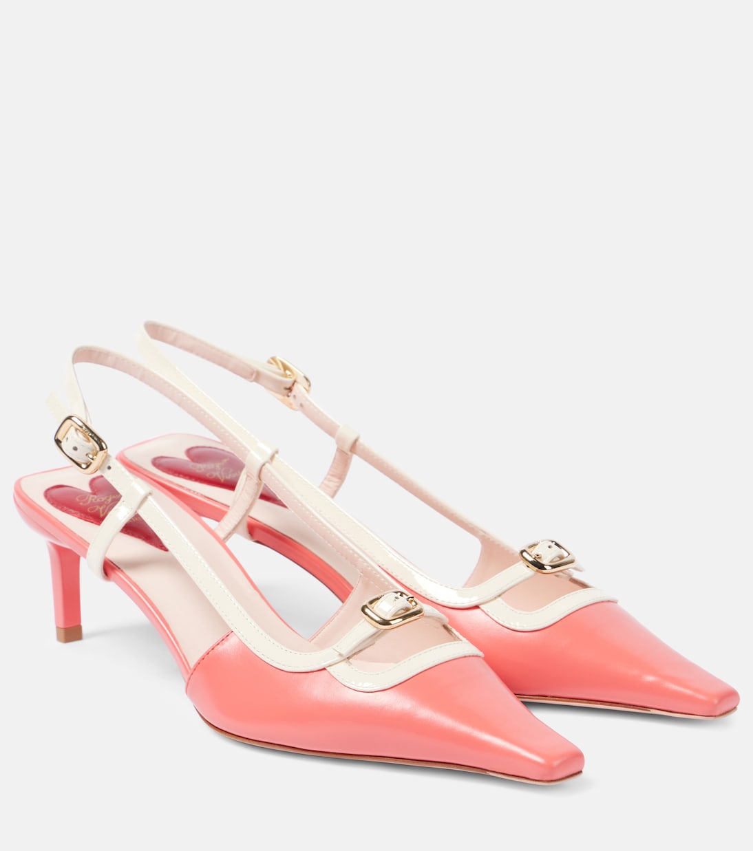 Кожаные туфли-лодочки Viv' Canard 55 с открытой пяткой Roger Vivier, Porcelaine Rose + Cire