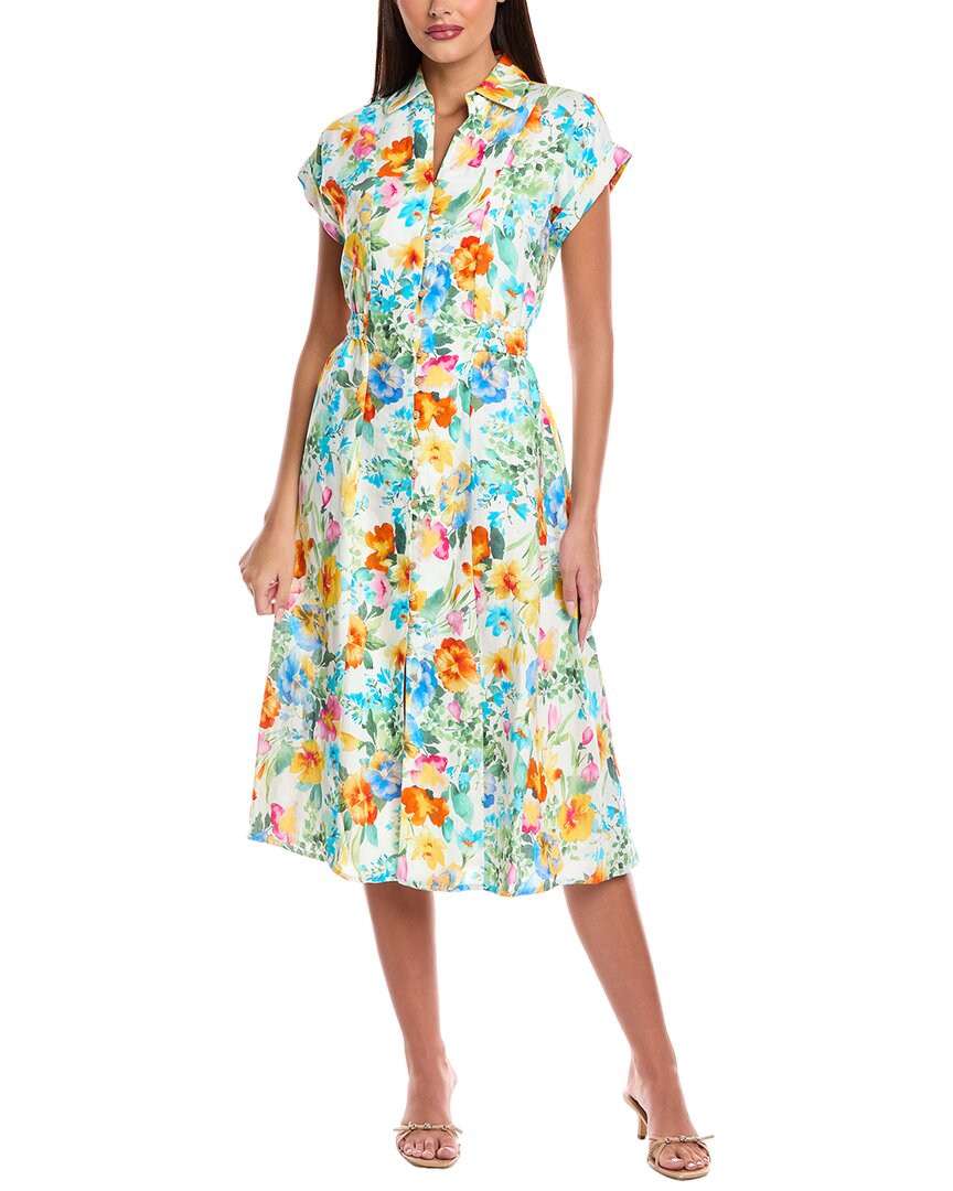 

T Tahari Миди-платье из льняной смеси, белый