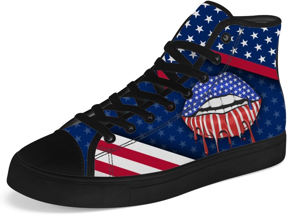 

Мужские и женские высокие кеды chebing с американским флагом на канве, высокие кроссовки для 4 июля, повседневные шнуровки, синий