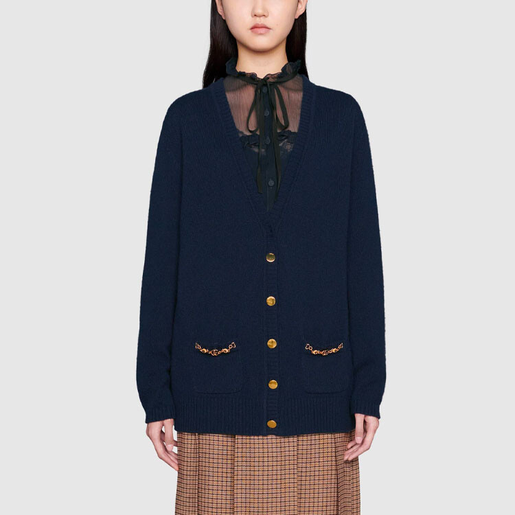 Кашемировый свитер женский темно-синий Gucci — фото 2