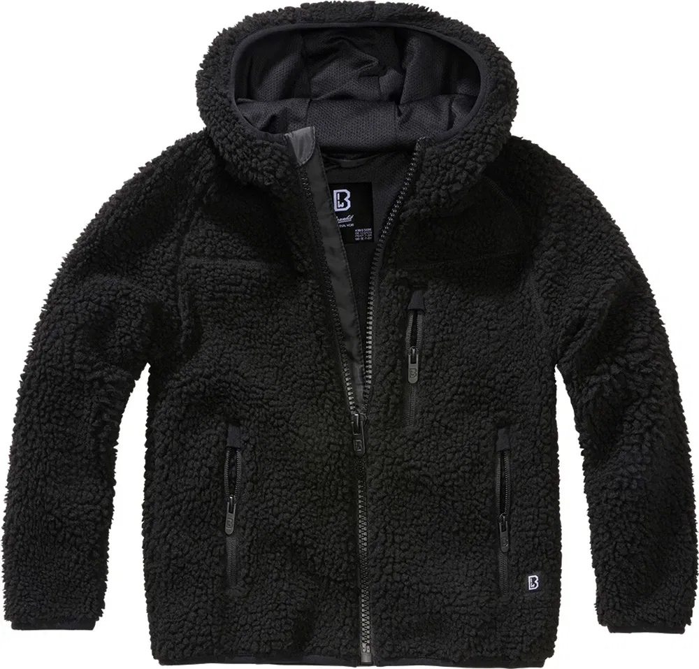 Детская флисовая куртка/свитер "Kids Teddy Fleece Jacket Hooded" черного цвета Brandit