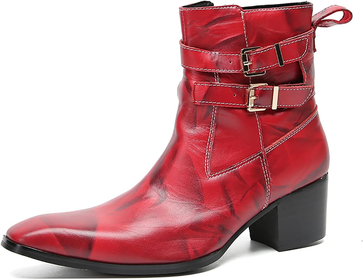 

Мужские ботинки Santimon Mens Chelsea, повседневные, из натуральной кожи, мотоциклетные ботинки, красный