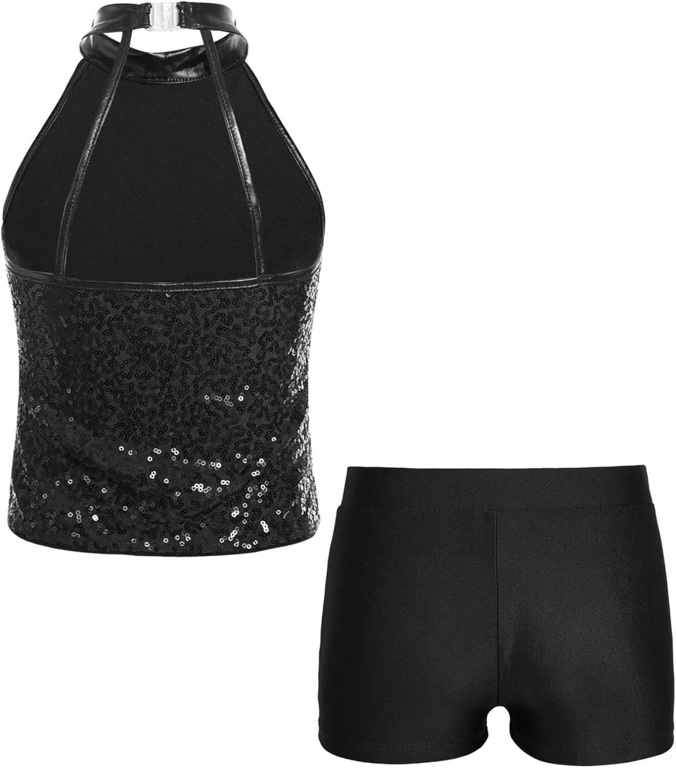Детский спортивный костюм с пайетками easyforever, топ и шорты, Black — фото 2