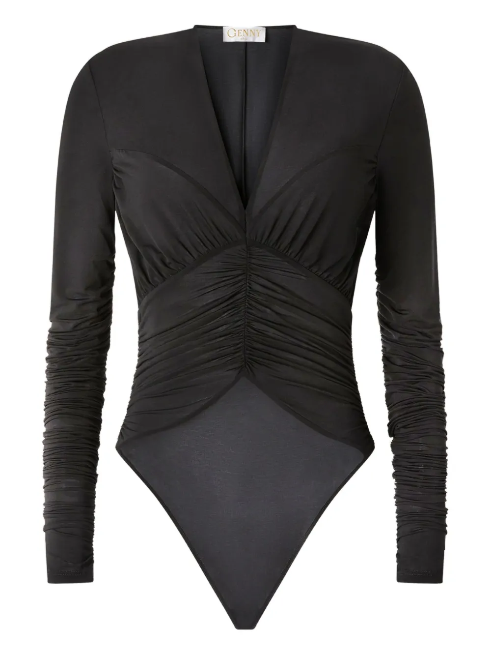 

Боди с V-образным вырезом и сборками Genny, черный