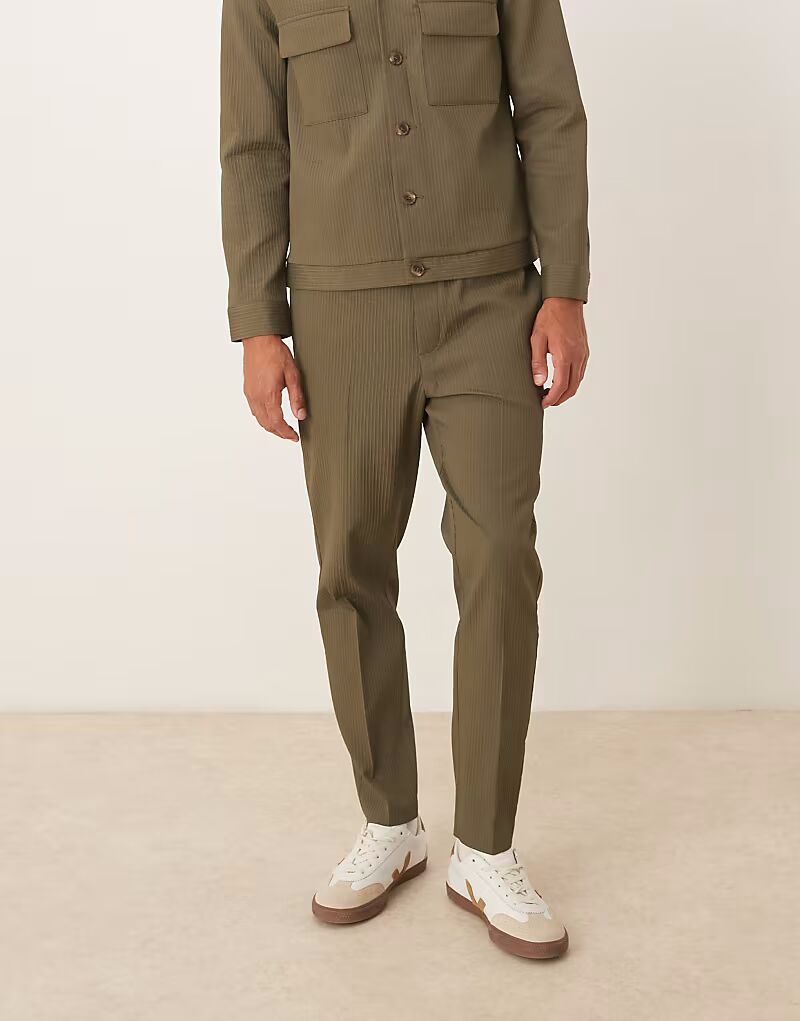 

Зауженные элегантные брюки из комплекта в рубчик цвета хаки Asos Design