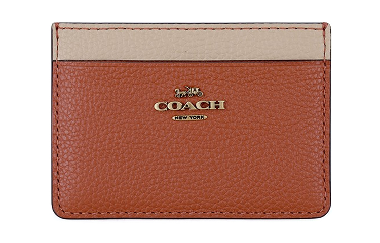 

COACH Кожаный держатель для карт с зажимом для карт Mini Card Holder, женский, оранжевый и белый, многоцветный
