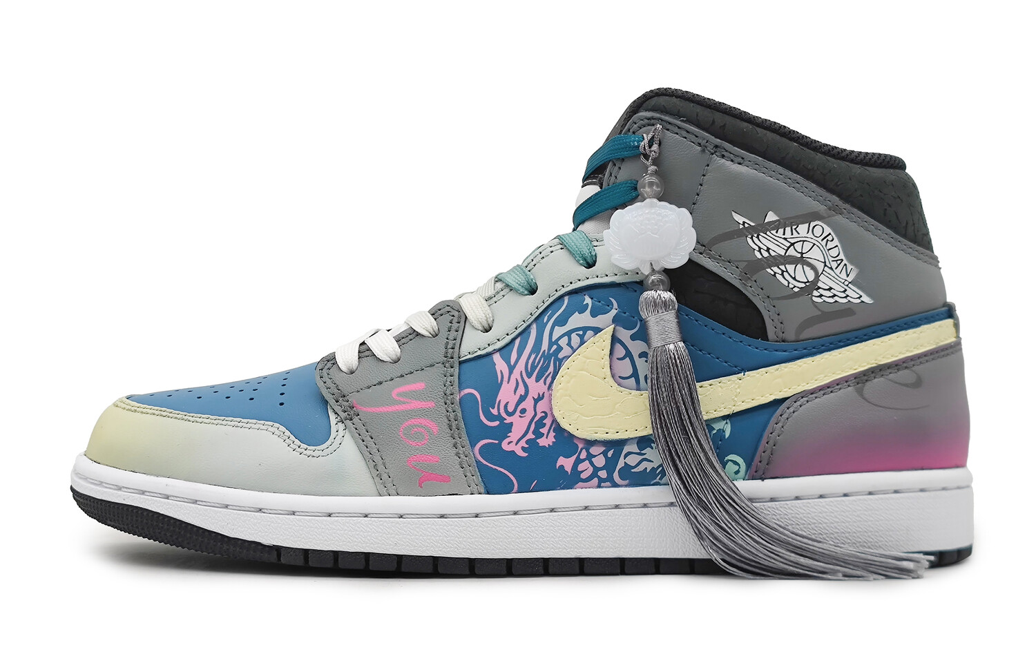 

Кроссовки Air Jordan 1 Vintage Basketball Shoes Women's High-top Blue/pink, серый