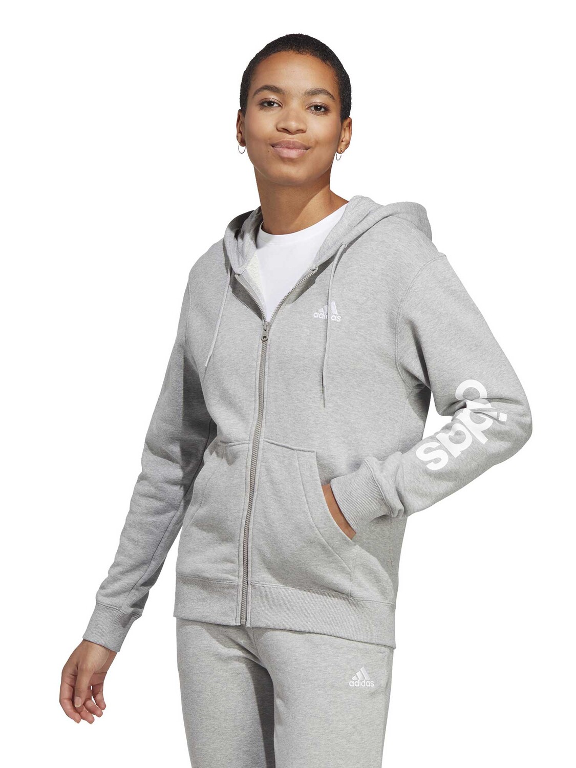 

Толстовка Adidas Sportswear Essentials Linear Full-Zip French Terry, серый