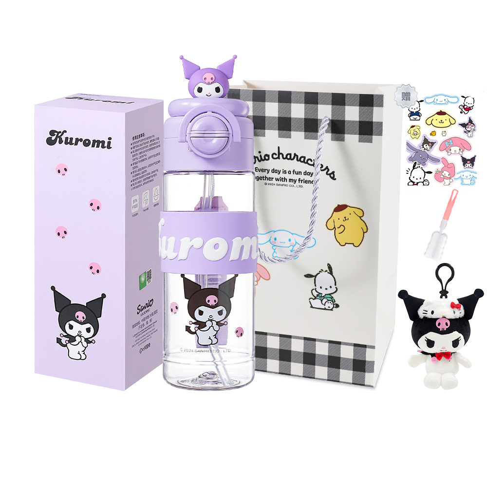 

Пластиковый стакан Kulomi 580 мл Sanrio, Kuromi Water Cup+Shopping Bag+Cup Brush+Small Doll