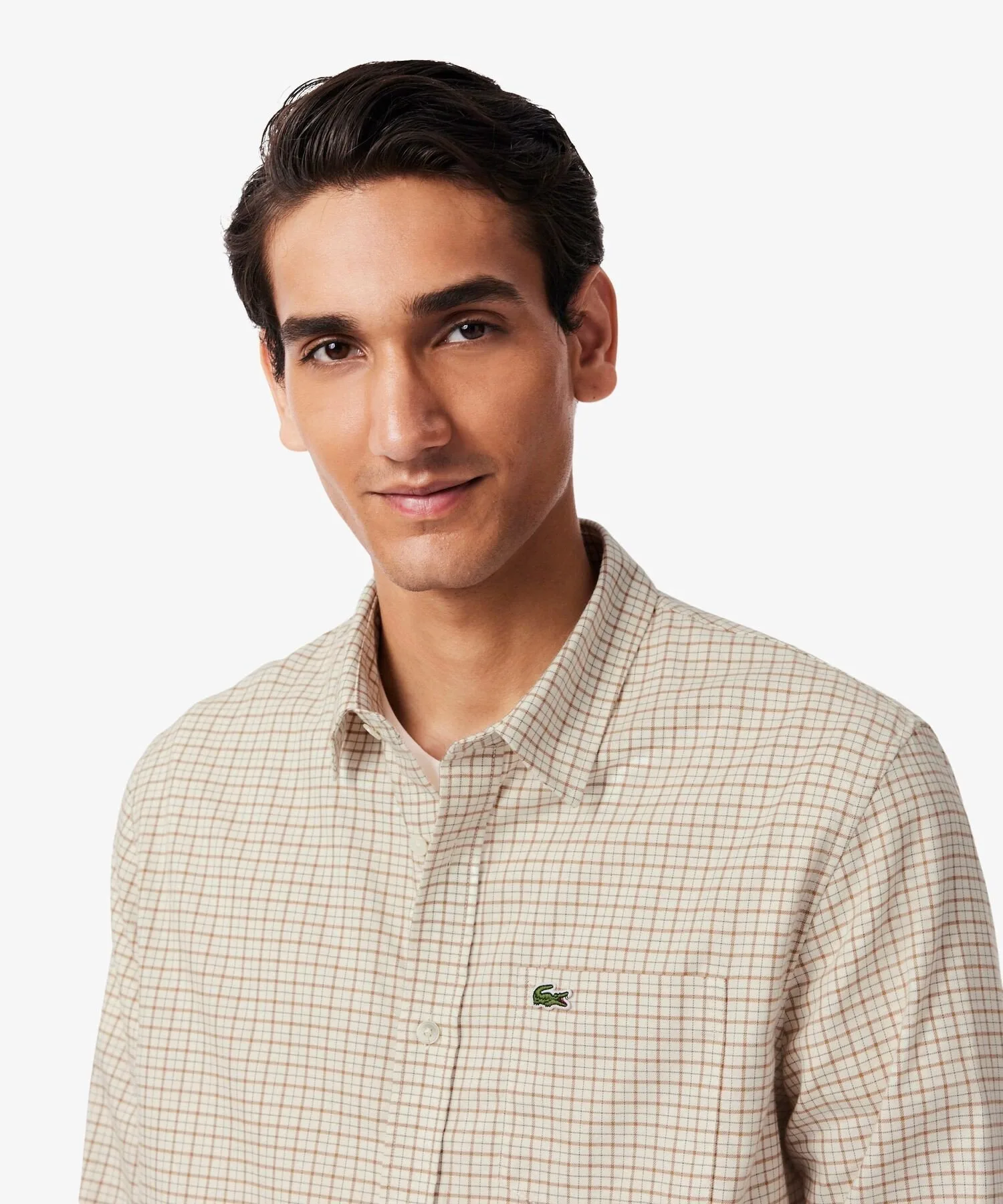 Клетчатая рубашка из органической хлопковой фланели LACOSTE, Beige — фото 2