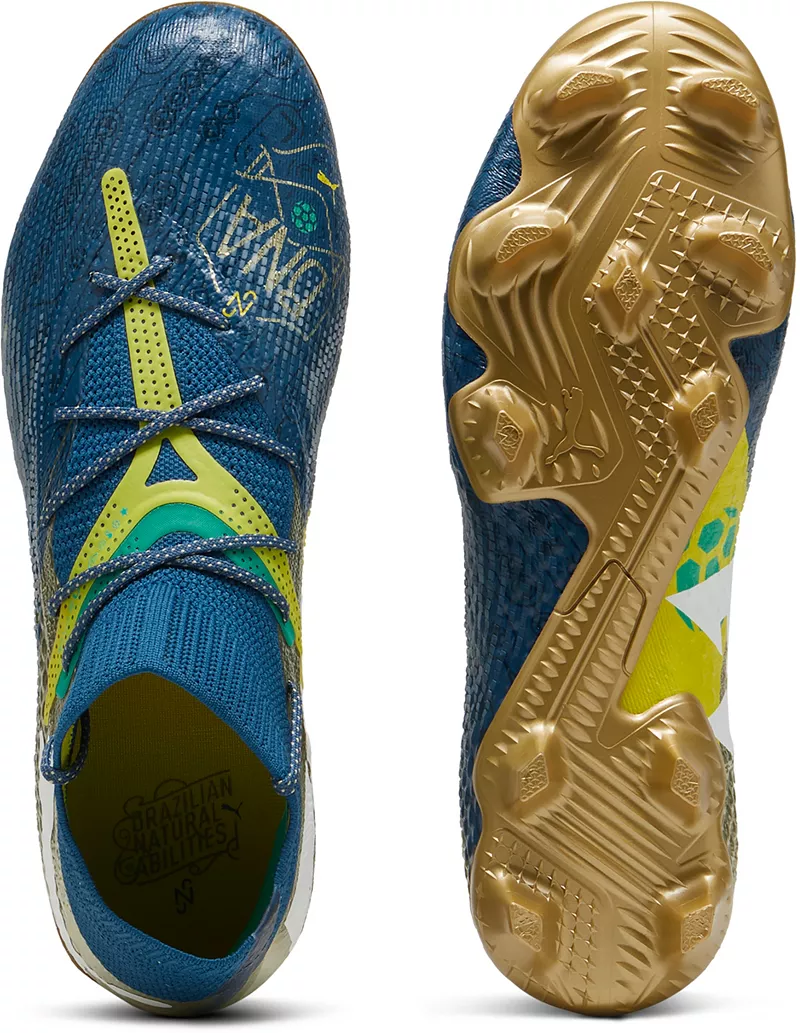 Футбольные бутсы PUMA Future 7 Ultimate Neymar FG/AG, синий/золотой — фото 2