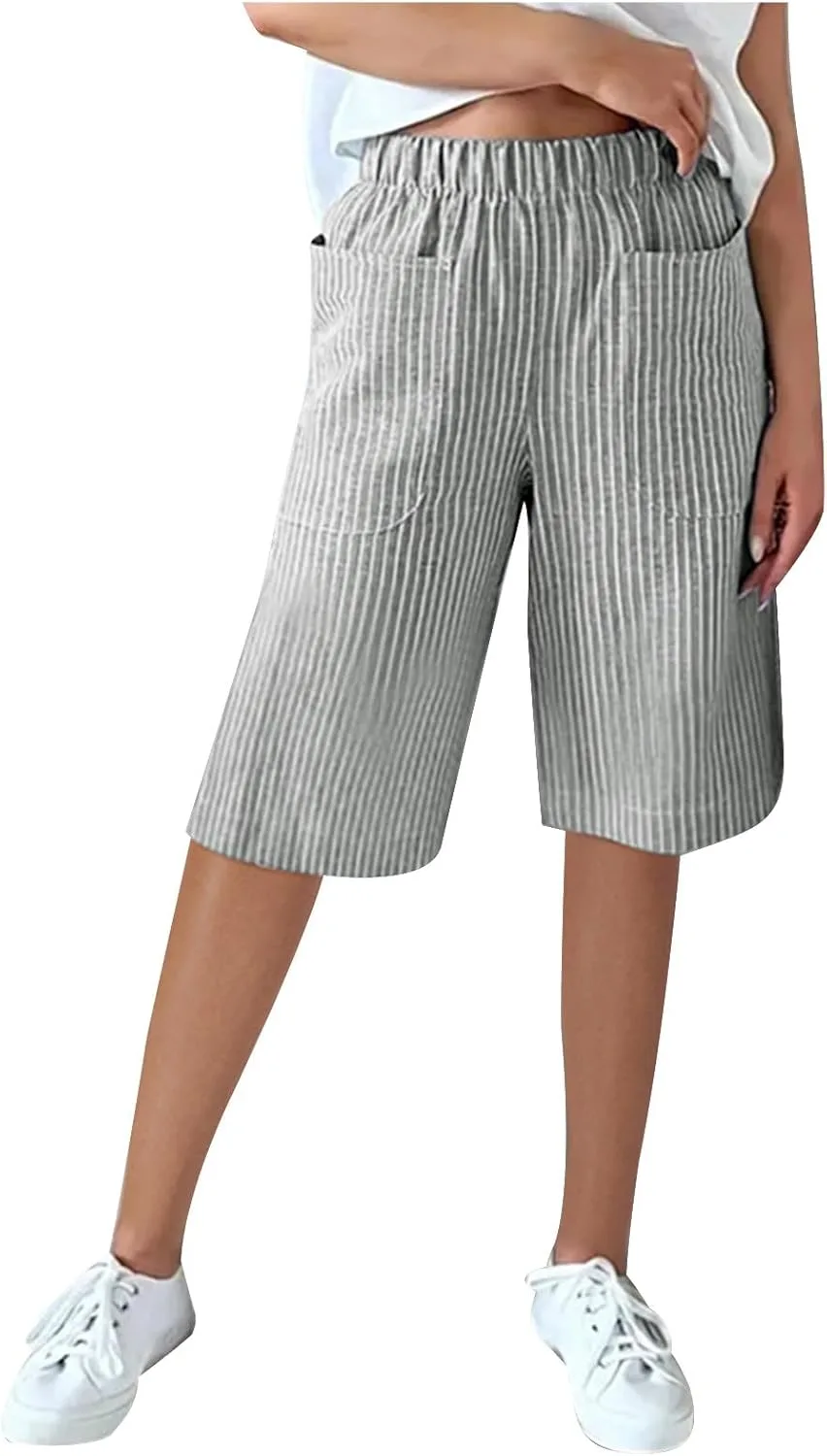 

Женские бермуды на резинке, полосатые, летние