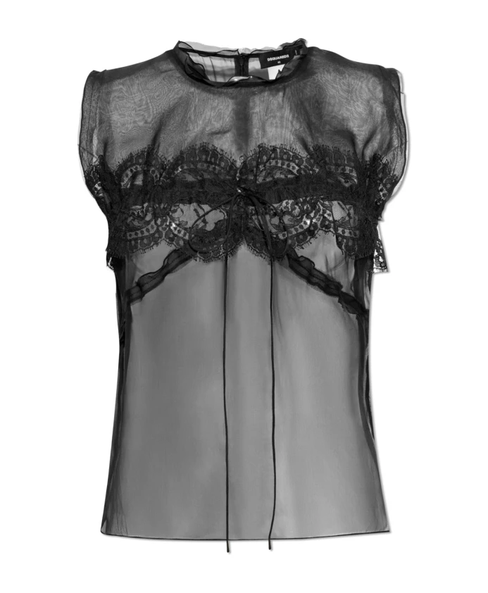 

Шелковый топ без рукавов Dsquared2, черный