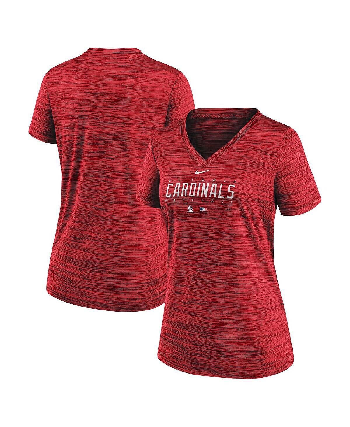 

Красная женская футболка St. Louis Cardinals Authentic Collection Velocity Practice Performance с v-образным вырезом Nike, красный