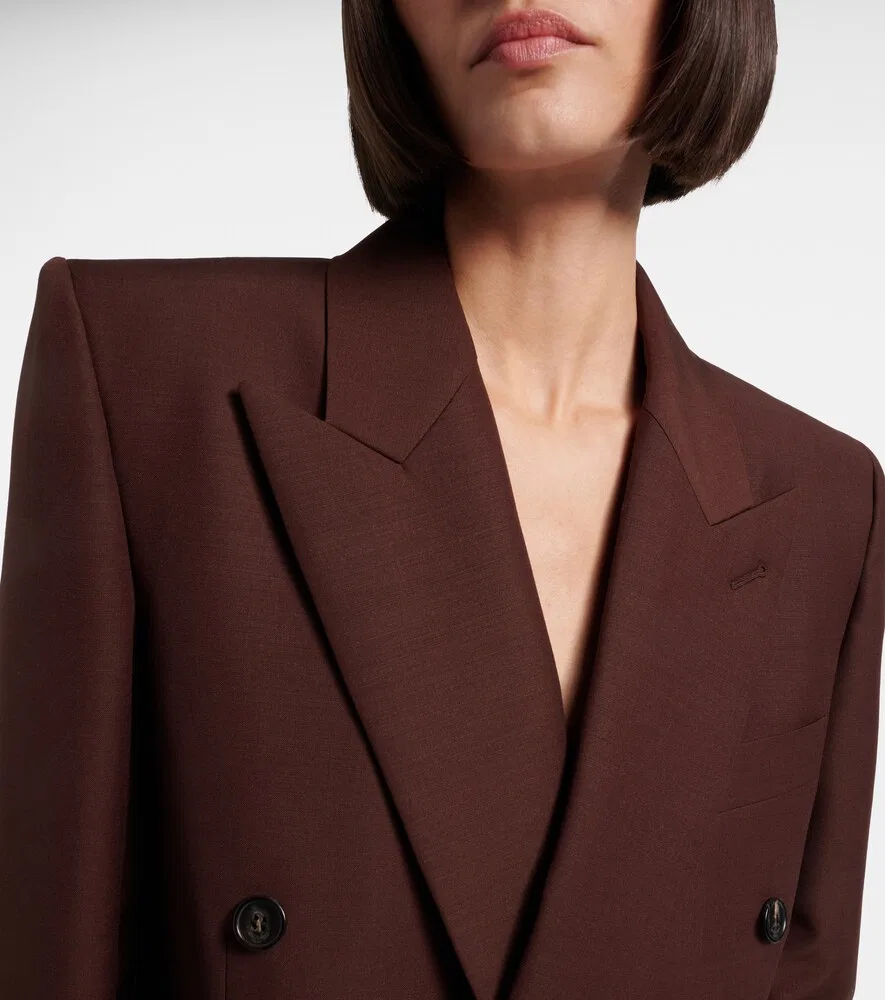 Двубортный пиджак из шерсти и мохера Saint Laurent, коричневый — фото 3