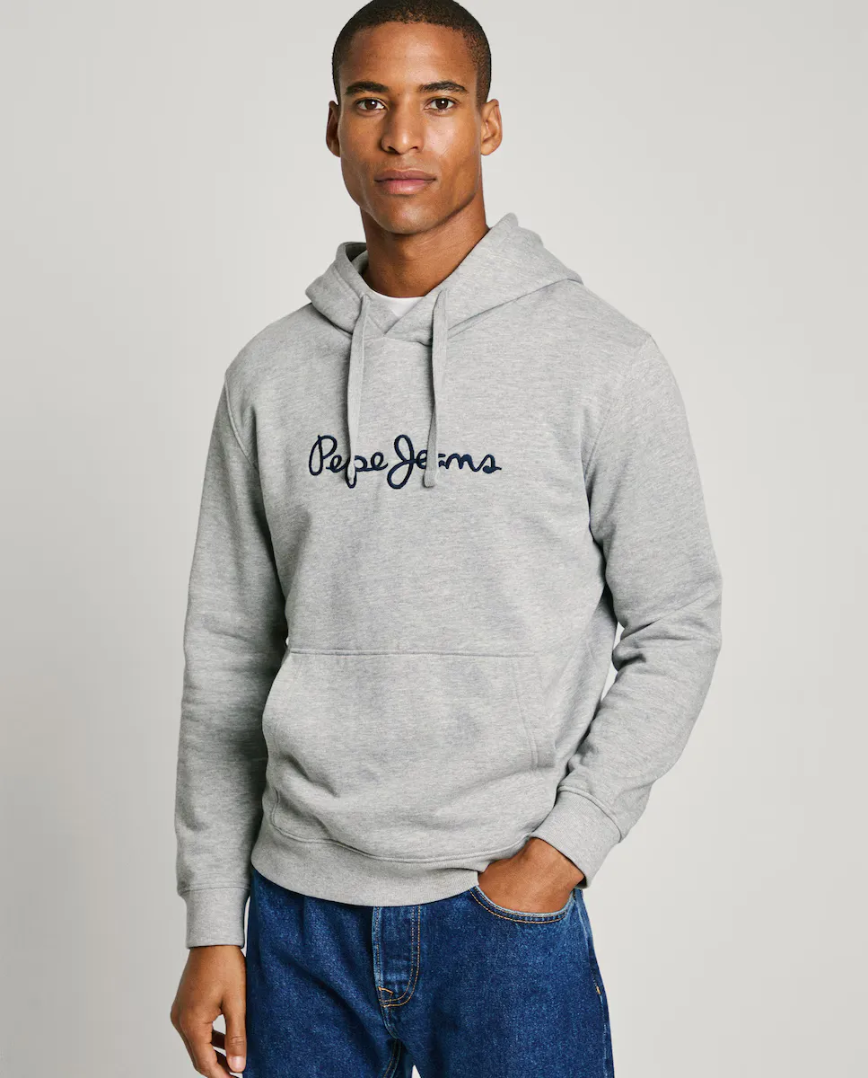 

Мужская толстовка с регулируемым капюшоном и вышитым логотипом Pepe Jeans, серый