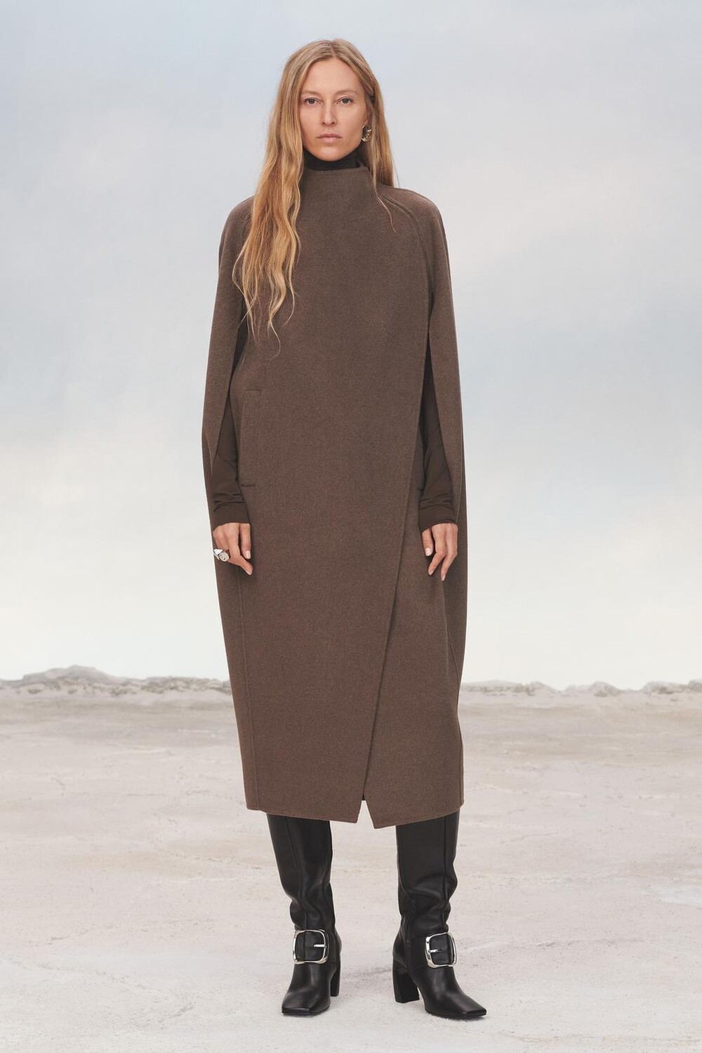 

Двухстороннее пальто-накидка ZARA, зеленый мергель
