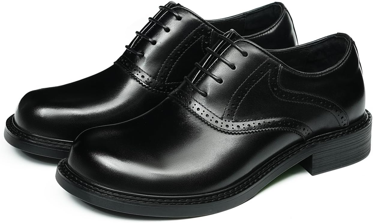 

Мужские оксфорды Santimon - классические туфли из натуральной кожи с крыльями и перфорацией, на шнуровке, для работы, свадьбы, деловых мероприятий, церкви и выпускного с амортизирующей стелькой, черный