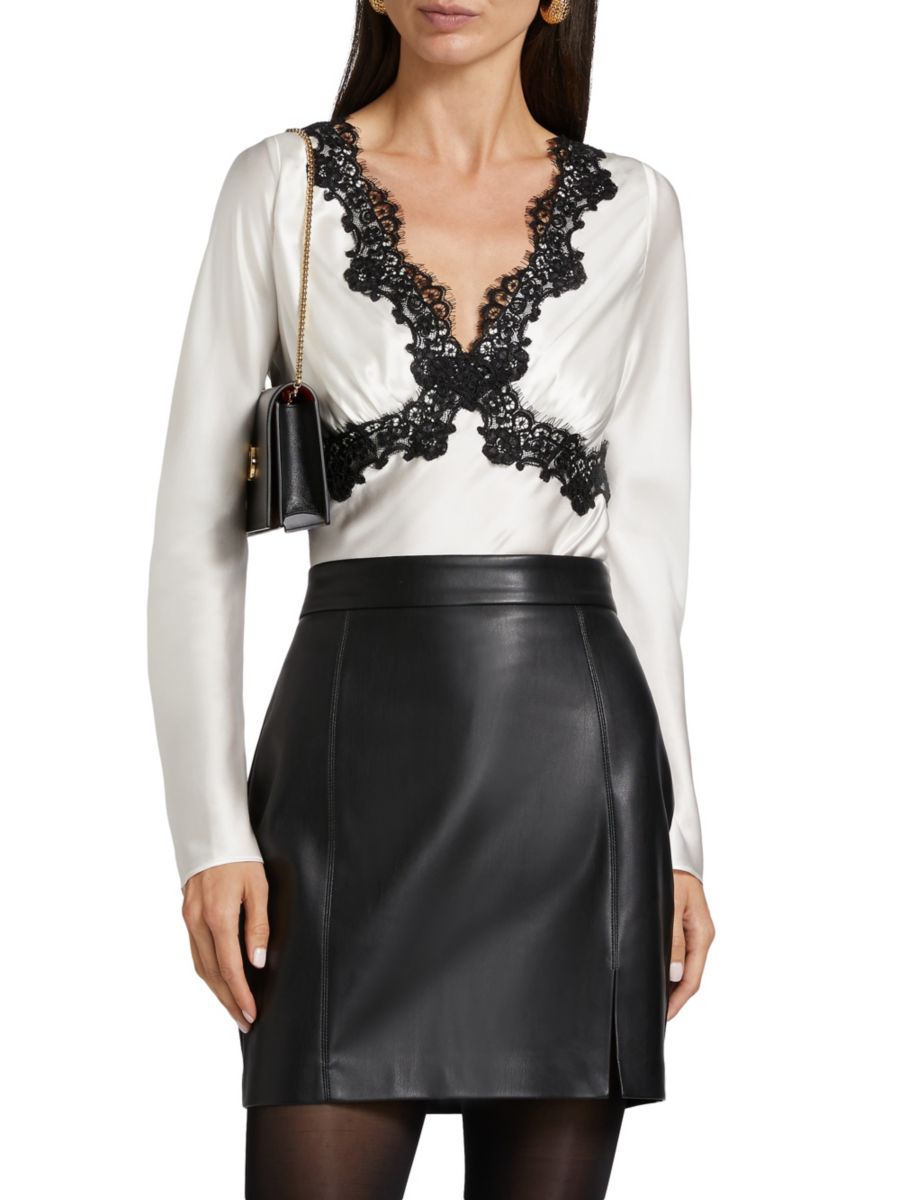 

Шелковая блузка Ainslee с кружевной отделкой Cami NYC, белый