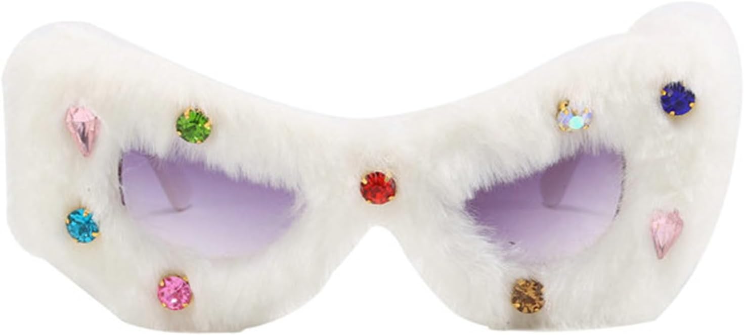 

Солнцезащитные очки Willochra со стразами для женщин и мужчин, из мягкого меха и бархата, женские солнцезащитные очки с защитой от УФ-излучения UV400, ручная работа, White