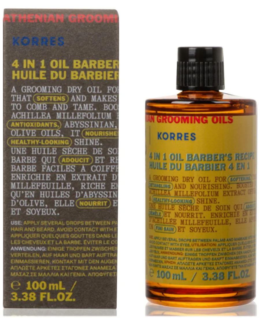 KORRES Афинское многофункциональное масло для ухода за волосами Athenian Grooming Barber's 4-в-1, 3,38 унции