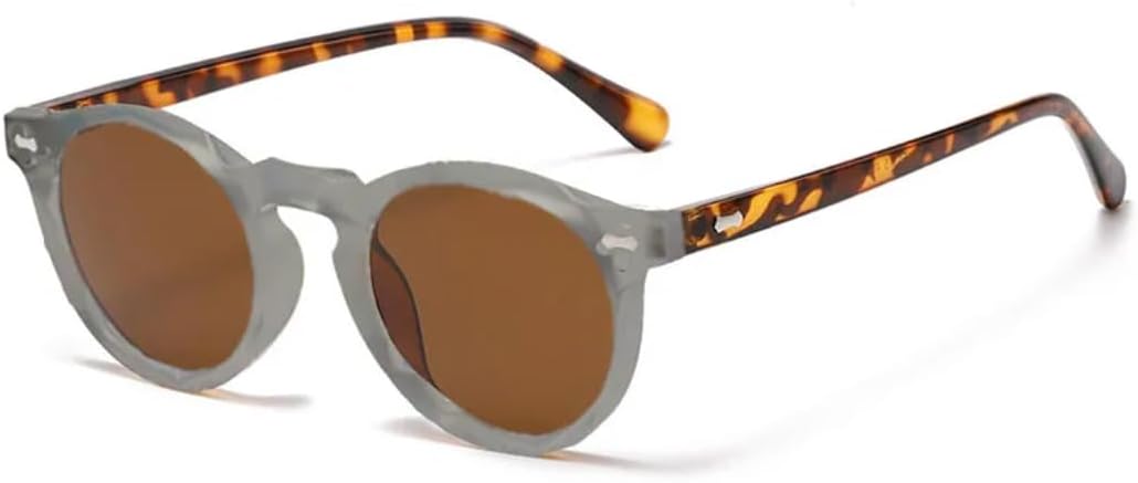 

Солнцезащитные очки для мужчин и женщин - защита от УФ-излучения UV400 - круглые заклепки, темно-зеленый цвет, в стиле панк, для занятий спортом на открытом воздухе и вождения DSVIGF, Grey Leopard Tea