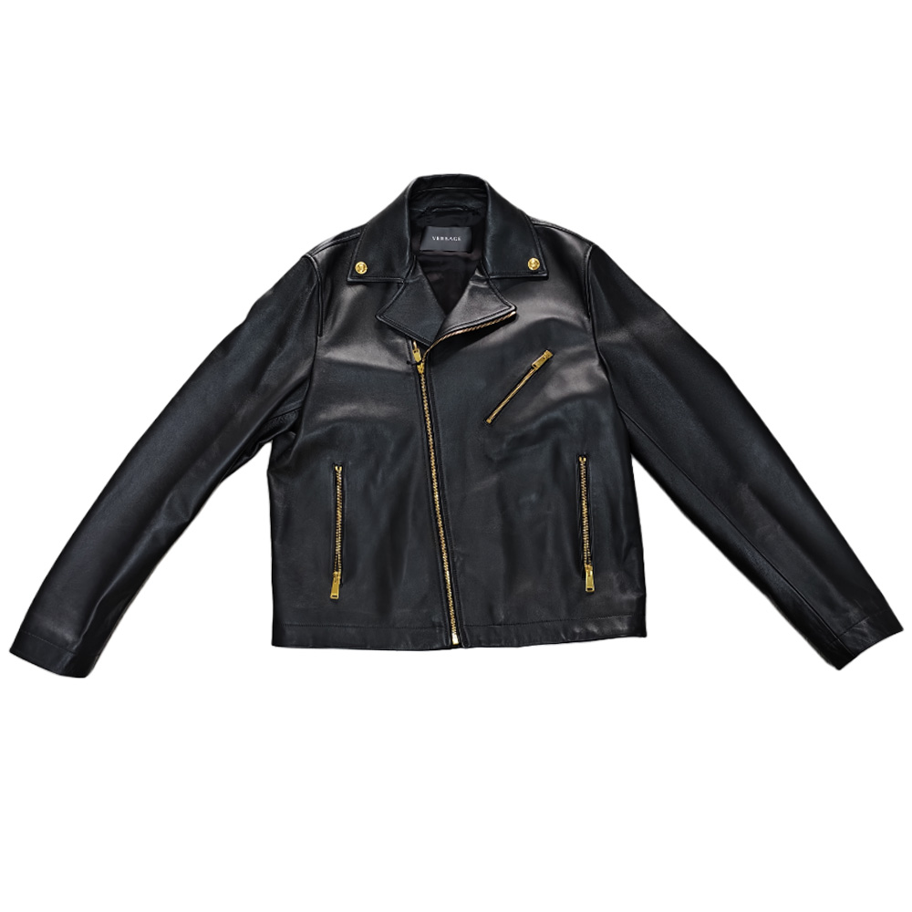 

VERSACE Кожаная куртка мужская черная, Black